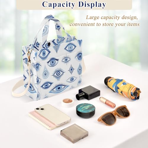 Blue Evil Eyes Corduroy Tote Bag for Women Hobo Crossbody Bag Purse Stylish Shoulder Handbag Messenger Bags, S4