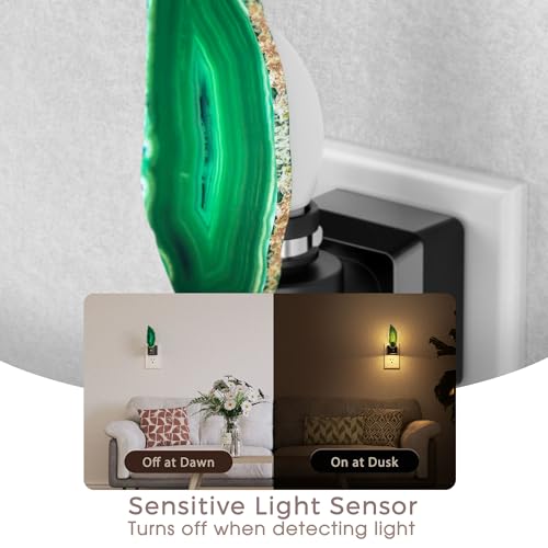Image of Briignite Agate Night Lights Plug into Wall, Dimmable Night Lights with Adjustable Brightness, LED Nightlight with Dusk to Dawn Sensor, Green Healing Stone Agate 3000K Warm White for Hallway Bedroom