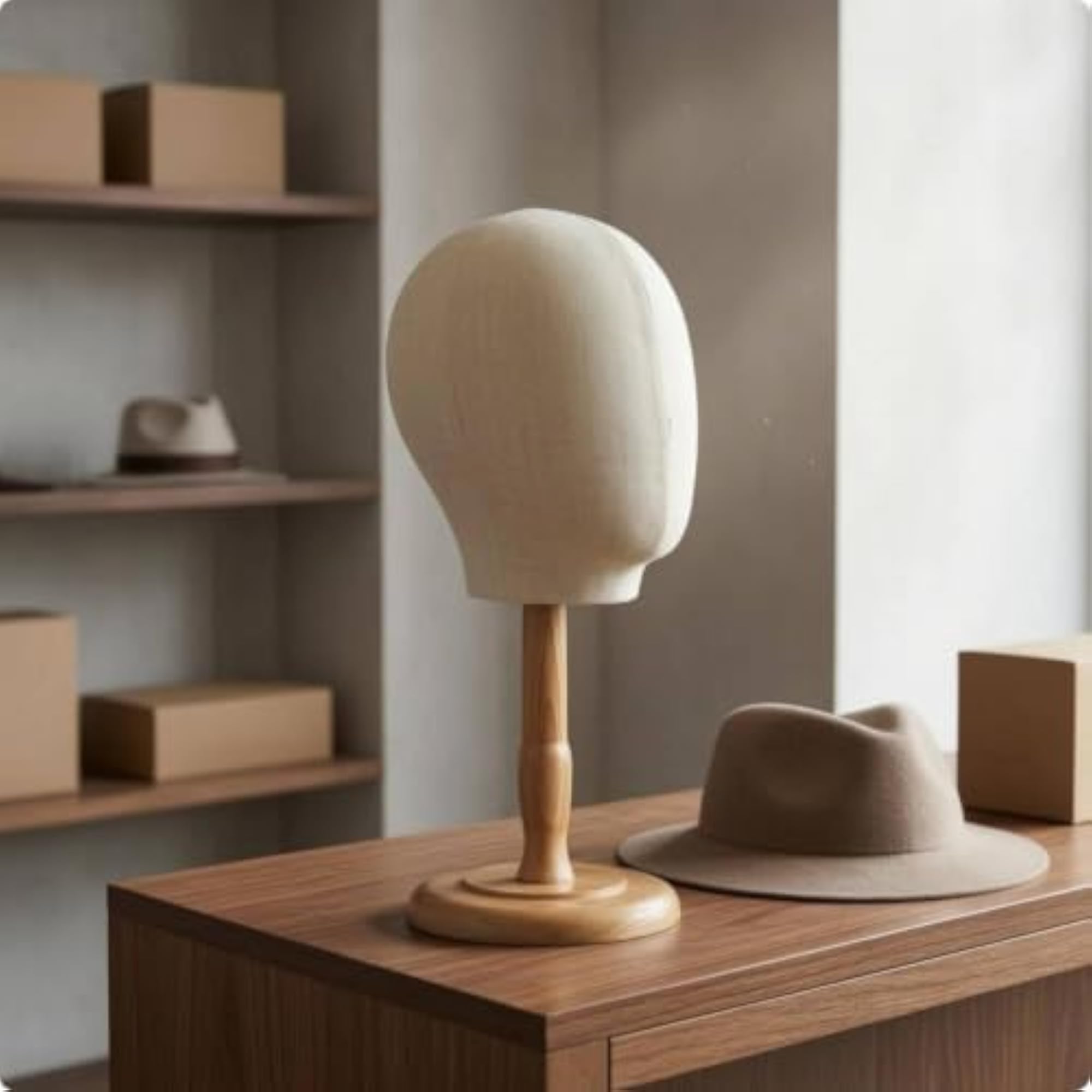 Cloth-Covered Hat Display Wooden Stand