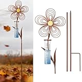 JAZUIHA Pluviomètre de Jardin Décoratif, 115 cm, Aspect Rouillé, avec Fleurs Métalliqu...