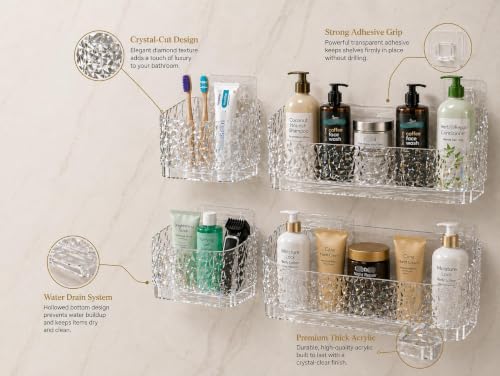 Image of Xmart India Self Adhesive Bathroom Shelf, Bathroom Organizer, Wall Mounted Bathroom Rack with Toothbrush Holder, Waterproof & Rustproof Storage Shelf Bathroom & Kitchen(1 Pc Shelf + Brush Holder)