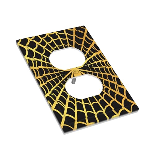 Decorative Outlet Covers Black Background with Golden Spiderweb Spider 1 Gang Duplex Light Switch Cover Plate Unique Wall Plate Electrical Switch Plate Covers for Bedroom Home Decor