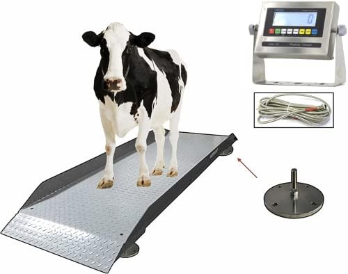 SellEton SL-929 Livestock Alleyway Scale, 7' x 36" Heavy Duty Animal & Cattle Scale, 5000 lb x 1 lb Digital Platform Farm Scale with Legal for Trade Indicatory