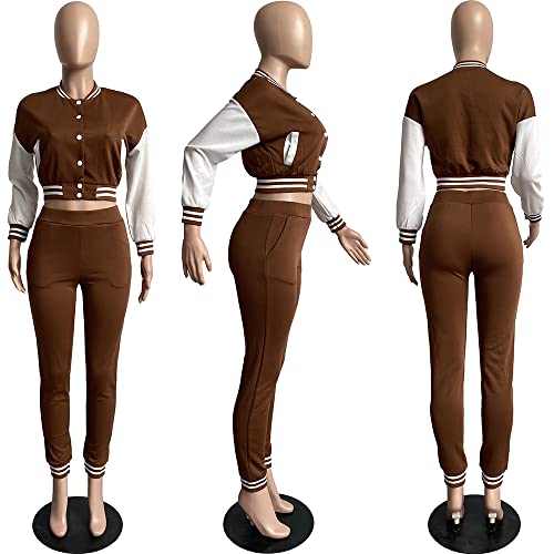 Remelon Womens 2 Piece Varsity Tracksuit Outfits Fashion Patchwork Long Sleeve Bomber Jackets Bodycon Pants Set Sweatsuits #TOP6