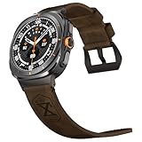 VSANT Vintage Leather Band Compatible with Samsung Galaxy Watch Ultra Band 47mm (2025/2024), 24mm Wide Crazy Horse Leather Strap for Men Galaxy Watch Ultra Retro Brown