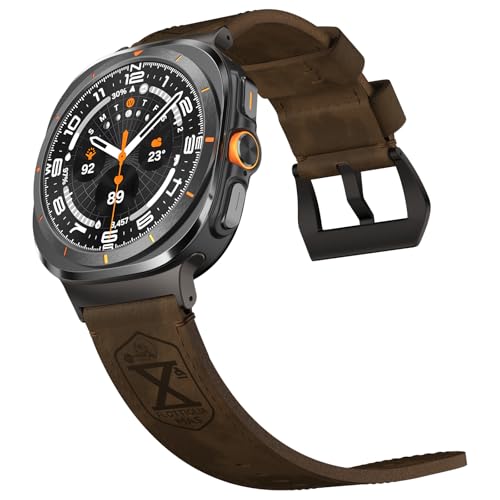 Image of Vintage Leather Band Compatible with Samsung Galaxy Watch Ultra Band 47mm (2025 /2024), 24mm Wide Crazy Horse Leather Strap for Galaxy Watch Ultra Men Women Retro Brown