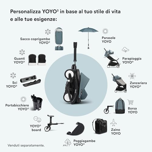 Stokke Yoyo 6+ Color Pack, Aqua - Solo Tessuti: Cuscino Per Seduta, Capottina Estendibile E Tasca Posteriore Con Cerniera - Richiede Telaio Yoyo (Venduto Separatamente) - 7