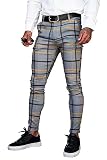 GINGTTO Mens Chinos Pants Slim Fit Stretch Check Dress Pants for Men Casual Skinny Tartan Pants Grey