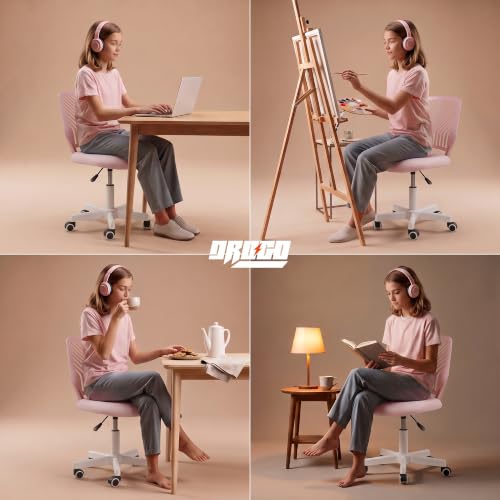 Image of DROGO Nova Ergonomic Office Chair, Armless Mesh Desk Chair with Breathable Backrest & Height Adjustable Seat, Soft Cushioned Computer Chair for Home, Study & Bedroom, 1 Year Warranty (Pink)