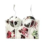 Korsett Damendamen Boho Blumen-Mesh-Korsett, Weiß, Spaghettiträger, Elegantes Gericht, Crop-Top, Retro-Überbrust-Push-Up-Korsett, Bustier, Exotischer Body Shaper, Taillenmieder, Mieder Mit Stäbc