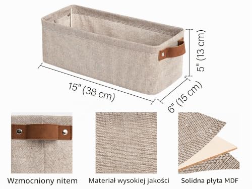 StorageWorks Wąskie pojemniki do przechowywania, długie kosze organizacyjne do szafy, smukłe pudełka z uchwytami i metalową ramą, dekoracyjne organizery na półki do łazienki, brązowy, zestaw 2​​
