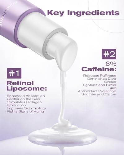 8% Caffeine Eye Cream & Retinol Under Eye Cream to Reduce Dark Circles, Puffiness, Wrinkles and Fine Lines, Anti Aging Under Eyes Serum, 1.01 FL.OZ image 8