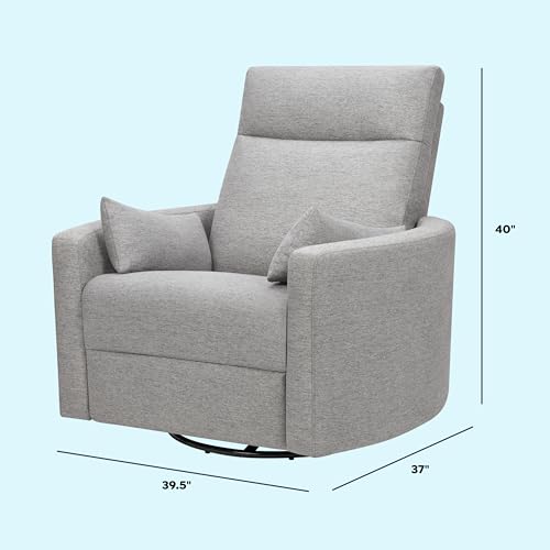 Image of Davinci Atlas Upholstered Recliner and Swivel Glider in Frost Grey | Nursery Glider Chair with High Back, Padded Armrests, and Bolster Pillows | Smooth Recline for Nursing and Feeding