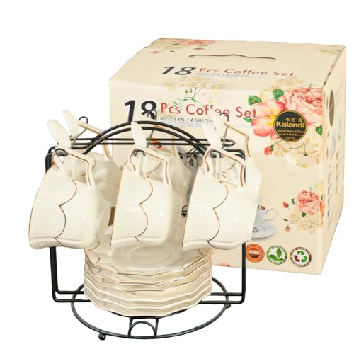 Juego de Tazas de Té de Porcelana Vintage de 18 Piezas con Platillo y Cuchara, Servicio de Té de Porcelana China Europea de 200 ml con Soporte de Hierro para Té y Café