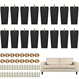 TURSTIN Furniture Legs Plastic Sofa Coach Legs Square Tapered Feet Sofa Legs with M8 T-Nuts Screws for Legs Sofas Chairs Cabinets Dressers Beds, Black (16, 5.7 Inches)