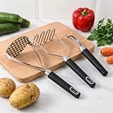 3-Piece Potato Masher & Peeler Set – 2 Stainless Steel Food Mashers + 1 Sharp Vegetable Peeler, Non-Slip Handles for Mashing Potatoes, Avocado, Beans, Veggies & Fruit, Easy to Clean & Dishwasher Safe