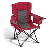 ARROWHEAD OUTDOOR Portable Folding Camping Quad Chair w/ 6-Can Cooler, Cup & Wine Glass Holders, Hea