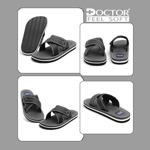 Image of Men's Comfort Slippers with Cross Strap Design | Cushioned Footbed & Shock Absorbing Sole | Lightweight Everyday Wear Slippers for Home, Office & Casual Use