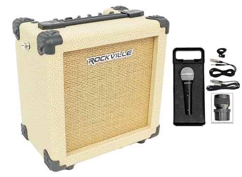Rockville G-Charge 20 Beige Rechargeable Guitar Amplifier w/Reverb+Microphone