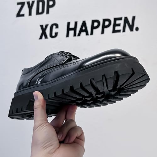 Men's Vintage Patent Leather Oxfords, Stylish Platform Lace - Up Brogues with Round Toe for Casual & Fashion - Forward Looks2