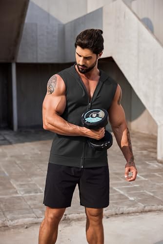 COOFANDY Men's Workout Hooded Tank Tops 2 Pack Zip Up Sleeveless Gym Shirts Muscle Cut Off T Shirt Bodybuilding Hoodies4
