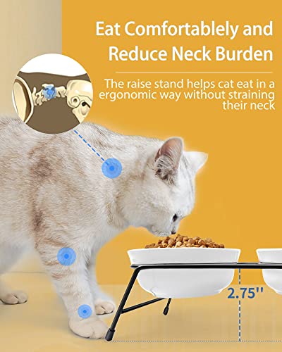 Cat Bowls, Upgraded 13 Oz Ceramic Elevated Cat Food Bowls For Food And Water, Raised 2 Cat Dishes With Stainless Steel Stand Non-Slip And Anti-Rust, For Indoor Cats And Small Dog Bowl, Dishwasher Safe #TOP1