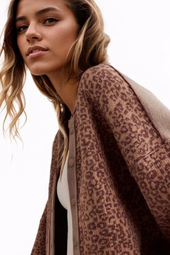 D-Sun Women Leopard Cardigan Sweater Cropped Button Down Long Sleeve Crewneck Sweater Fall Winter Open Front Printed Top4