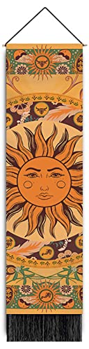 Leedpart Bohemian Tapestry Long Fabric Wall Hanging Vertical Moon And Sun Tapestry Tassel Decor For Bedroom Living Room Home (12.8 X 51.2 Inches) (Sun) #TOP3