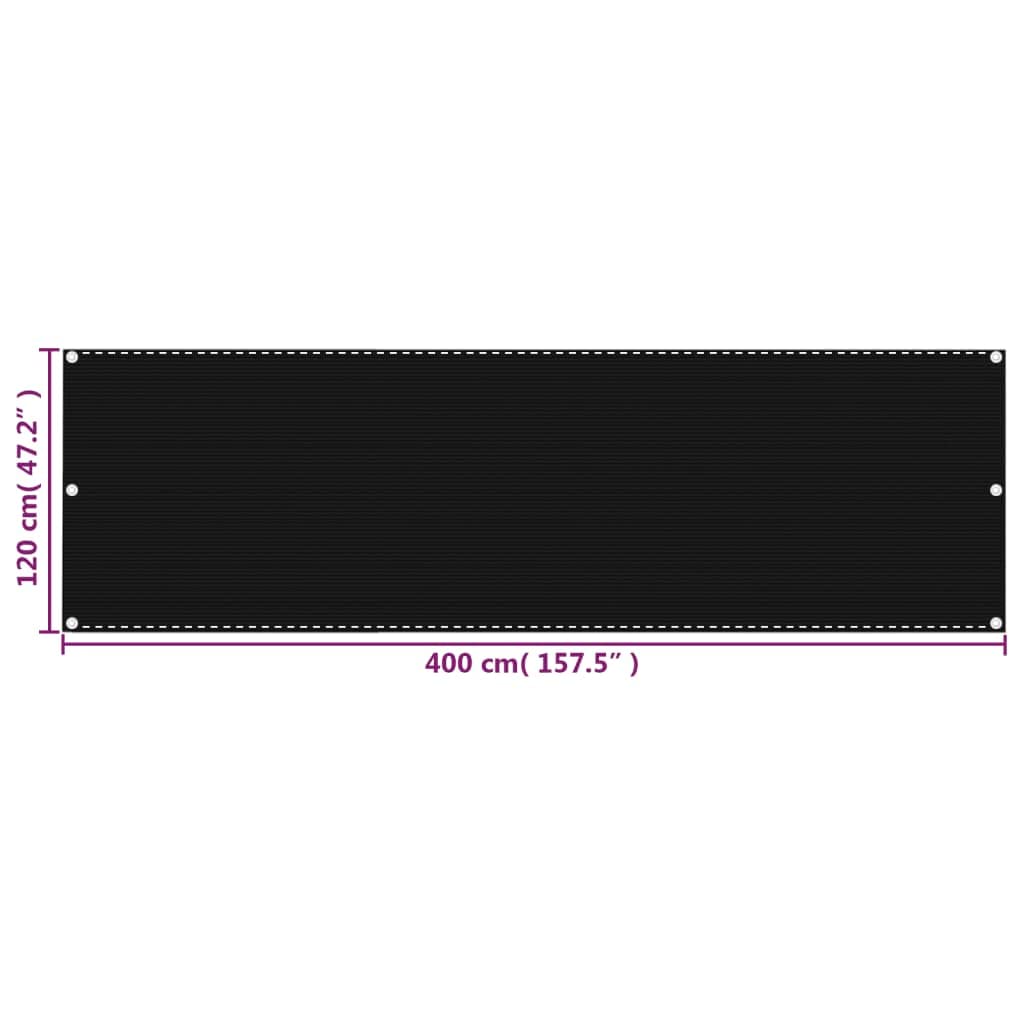 Frangivista per balcone, colore nero, 120 x 400 cm, in polietilene ad alta densità (HDPE)