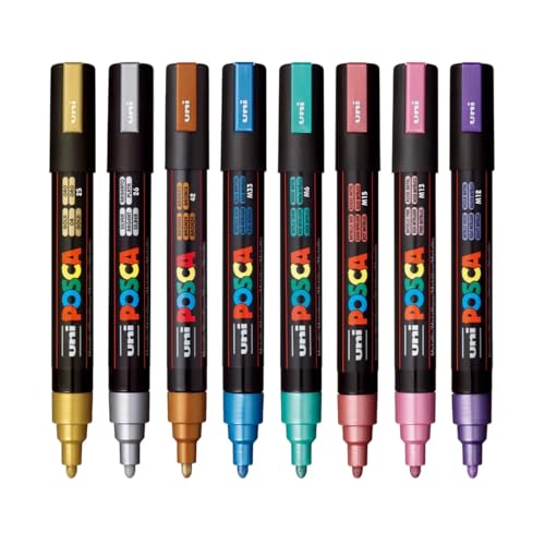 Image of Posca PC-5M Marker | 1.8-2.5 mm Bullet Shaped Tip (Metallic Tone, Pack of 8)