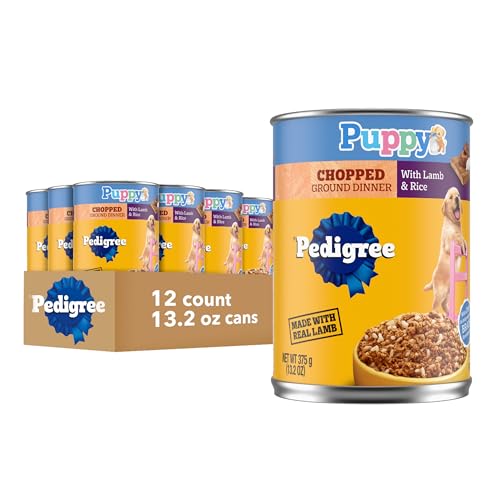 Pedigree Puppy Chopped Ground Dinner Wet Puppy Food with Lamb & Rice, 13.2 oz. Cans, 12 Count