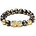 Bracelet de perles Feng Shui Pi Xiu en obsidienne noire - Bracelet pixiu de richesse - amulette perle porte bonheur et fortune, bracelets mantra en pierre reglable pour hommes et femmes