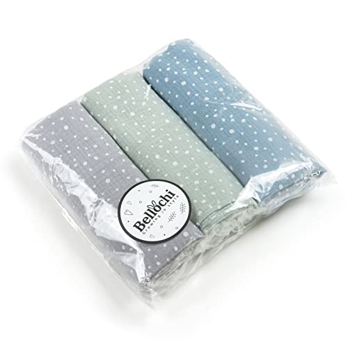 Bellochi Juego de 3 Muselina Bebe Gasas para Bebes - Paños Multifuncional para Bebes - 100% Muselinas Bebe Algodón Natural - 60x80 cm - Funny Dots