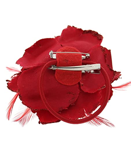 Topkids Accessories Rose Flower Hair Clip Hairband Brooch Safety Pin Hairpin Floral Corsage Fascinator Hair Band Aligator Beak Grip For Women & Girls Wedding Prom Party Special Occasion (Red) #TOP1