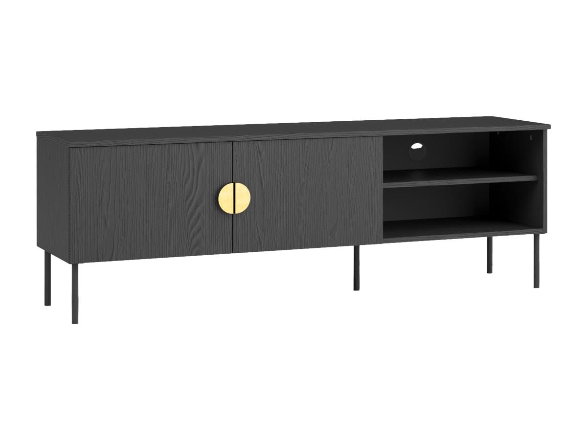 Vente-unique - Meuble TV avec 2 Portes et 2 niches - Noir et doré - Nataniel