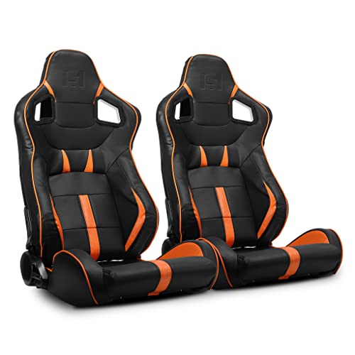 ModifyStreet 1 Pair Universal Black/Orange Strip PVC Leather Racing Bucket Seats