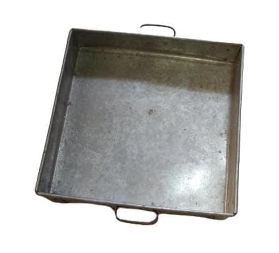 Gift Liya Kya Square Hawan Yagya Jogya Havan Kund Pot Tray with Large Chimta, Iron Sheet Metal,Chromo Finish with Legs Handle for Puja Auspecious Fire Ritual at Temple, Pack of1. (8 * 8inch) 1
