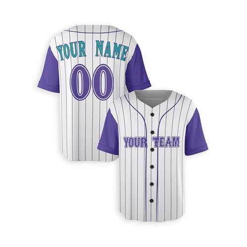 Jersey personalizado de béisbol con rayas moradas para hombres, mujeres, jóvenes, niños pequeños y bebés - Agrega tu nombre y número - Opciones con o sin ribete miniatura 1
