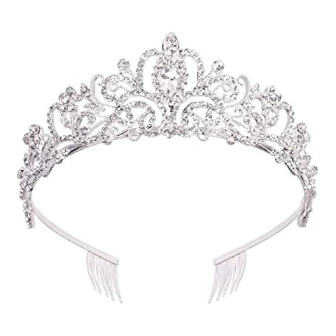 QASIMOF Silver Crystal Tiara Crowns for Women Girls Elegant Princess Crown with Combs Tiaras for Women Bridal Wedding Prom Cosplay Halloween Costumes Hair Accessories for Women Girls (A-Silver) Cover