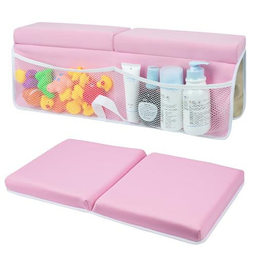 Image of Baby Bath Kneeler and Elbow Rest Pad Set,Soft and Comfortable with 4 Toy Storage Bags,Non Slip and Quick Drying Thick Bath Kneeler and Elbow Rest Pad Set,Ideal Bath Kneeling Pad for Bathing Baby