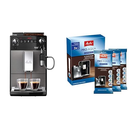 Melitta Avanza F270 - 100 Kaffeevollautomat mit integriertem Milchsystem (20 cm Breite) mystic titan & Filterpatrone für Kaffeevollautomaten | 3x Pro Aqua | Einfache Anwendung | 3 Patronen
