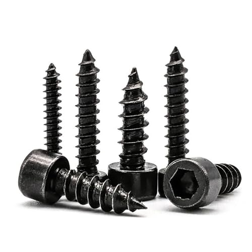 Image of Rely⇒VP INDUSTRIES (Pcs-25) M6.3x 50 mm Allen Socket Cap Head Self-Tapping Screw - Black Zinc Furniture Bolt for Wood Boards, Cabinets, Cupboards & Chairs