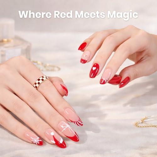 Image of Beetles Red Gel Nail Polish Set, Stay Shining Crimson Glamour Shade Set 6 Colors Gel Polish White Red Burgundy Glitter Color Soak Off UV LED Nail Art DIY Salon at Home Spring Gift for Women