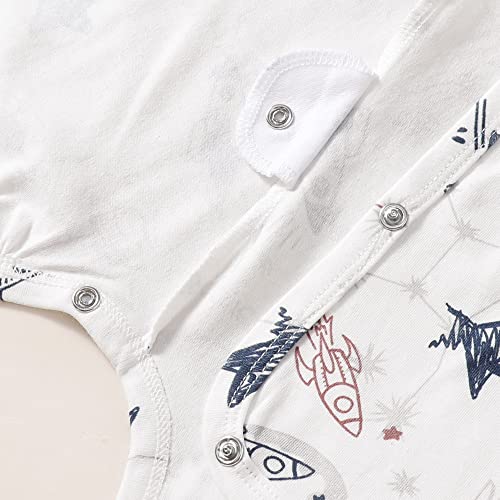 Defahn Baby Side Snap Bodysuit Kimono Onsies Newborn Boy Girl 3-Pack 100% Cotton Basic Pattern Kimono Bodysuits (Blue/Rocket/Planet, 0-3 Months) #TOP2