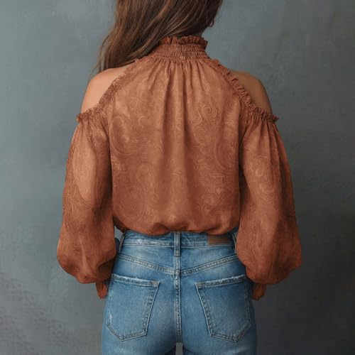 Blouse imprimé fluide à col montant avec manches longues amples - 3