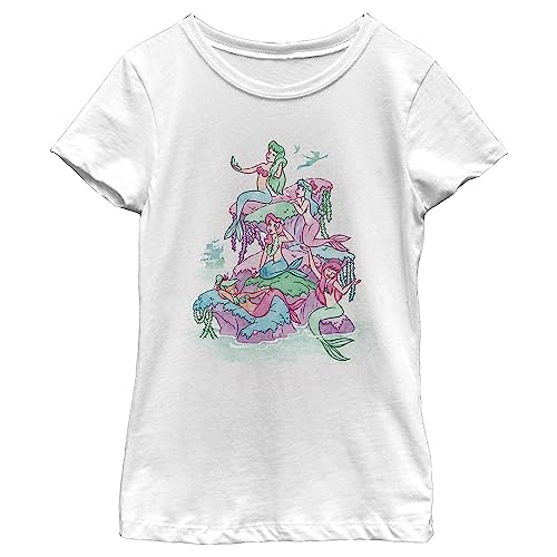 Disney girls Disney Tinkerbell Watercolor Mermaids Short Sleeve Tee T Shirt, White, X-Small US
