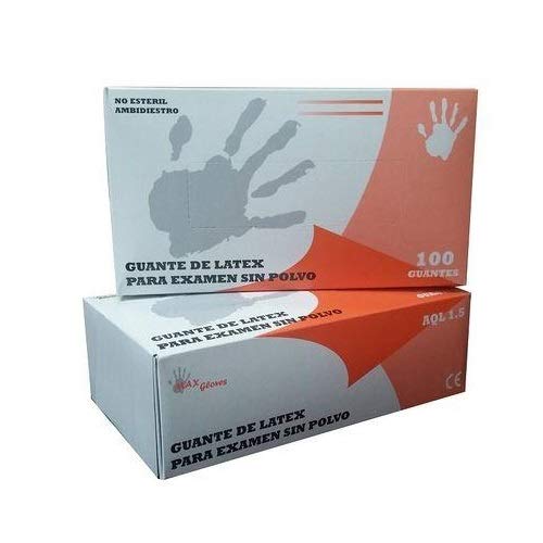 Guantes de Latex Natural Clorinado Sin Polvo Max Gloves - Color Natural - Talla S - 100 unidades