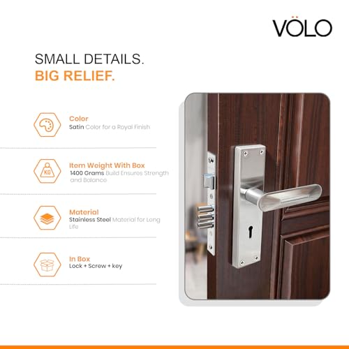 Image of VOLO Stainless Steel Mortise Lock | 8 Inch Lock Body | Main Door Handle Set with Keys | Wooden Door Lockset | Hotel Office Home Door Lock | 3 Keys | 10 Year Lock Body Warranty (Silver | KY | 6014)
