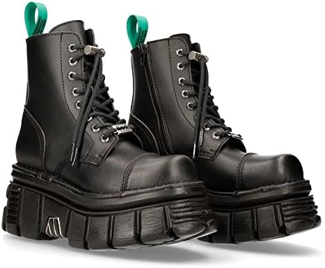 New Rock M-NEWMILI083-VS2 Vegan Leather Men's Metallic Combat Boots Black Military Goth Punk Platform Shoes 7 | Image 1