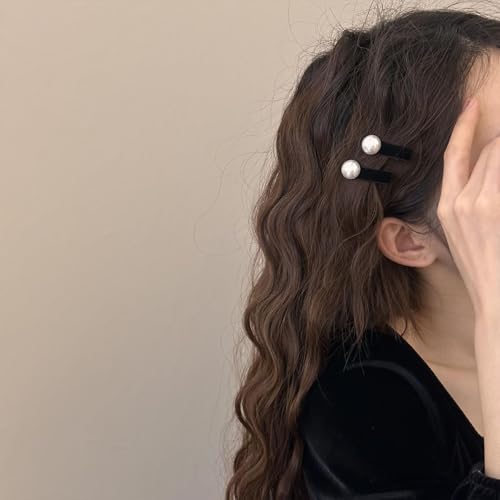 Pinza vintage de perlas en terciopelo negro para cabello miniatura 1